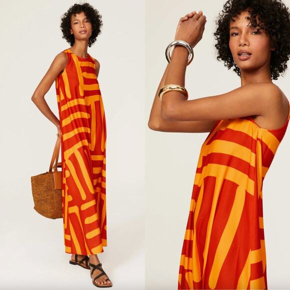 Mossi Printed Trapeze Dress Orange Resort Print - Picture 1 of 5